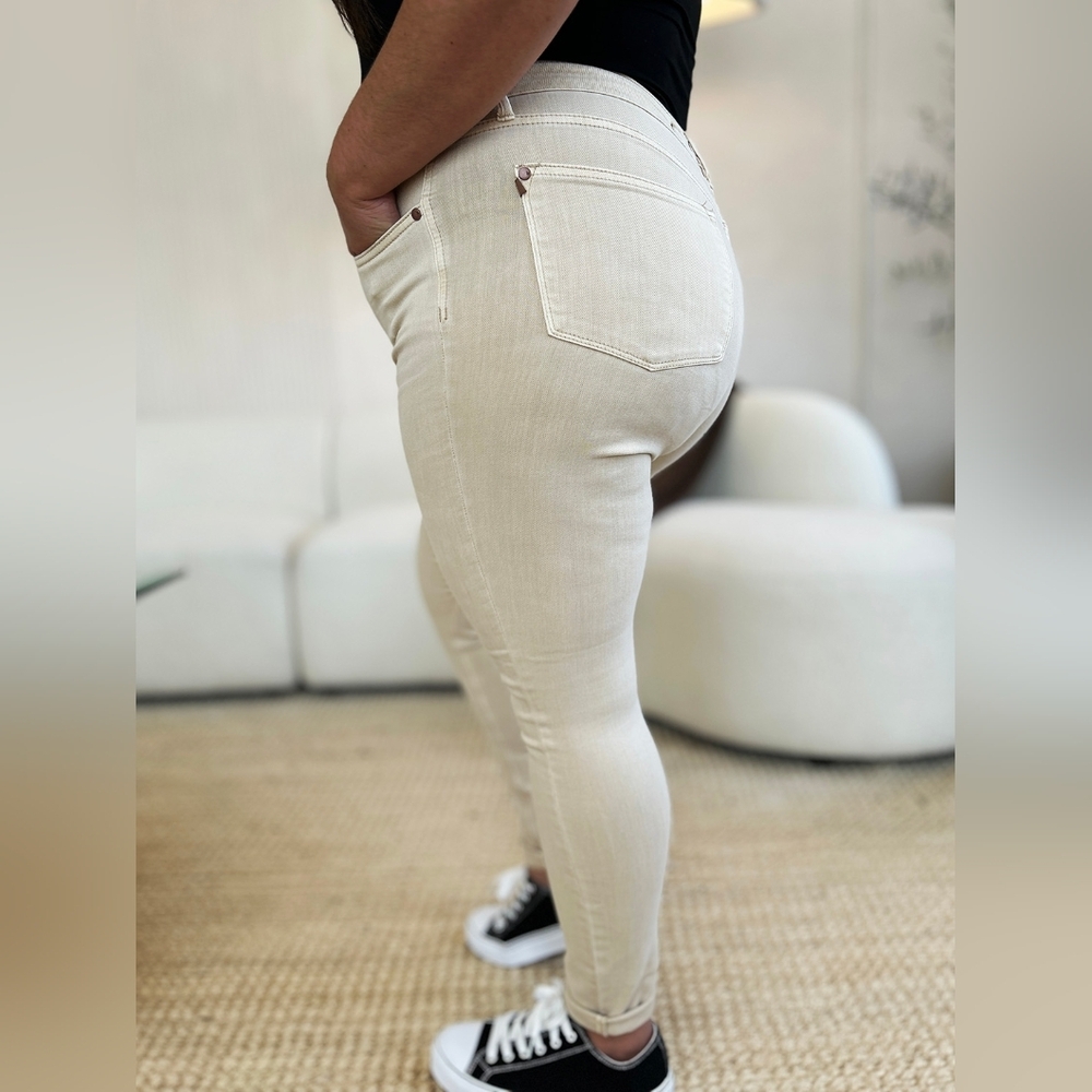 Judy Blue Tummy Control Garment Dyed Skinny Fit Jeans Bone Cream Various Plus - Picture 8 of 11